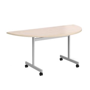 Semi Circular Fliptop Meeting Table with Silver Frame - Maple