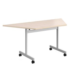 Trapezoidal Fliptop Meeting Table with Silver Frame - Maple