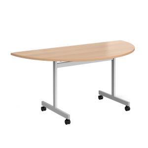 Semi Circular Fliptop Meeting Table with Silver Frame - Beech