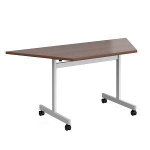 Trapezoidal Fliptop Meeting Table with Silver Frame - Walnut