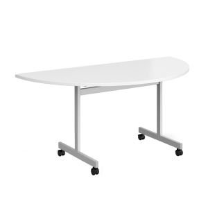 Semi Circular Fliptop Meeting Table with Silver Frame - White