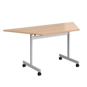 Trapezoidal Fliptop Meeting Table with Silver Frame - Beech