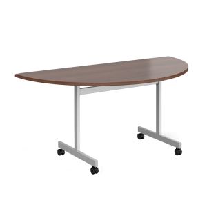 Semi Circular Fliptop Meeting Table with Silver Frame - Walnut