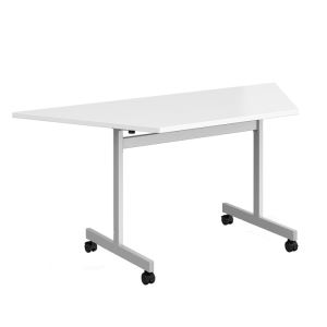 Trapezoidal Fliptop Meeting Table with Silver Frame - White
