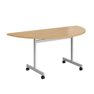 Semi Circular Fliptop Meeting Table with Silver Frame - Oak