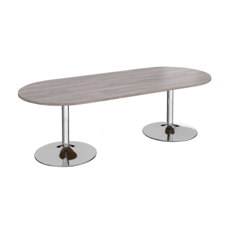 Trumpet Base Radial End Boardroom Table - Chrome - Gray Oak