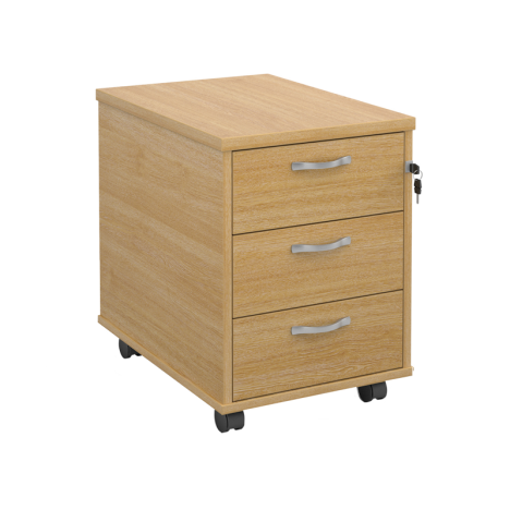 Mobile Under Desk Pedestal - 3 Drawer - Oak