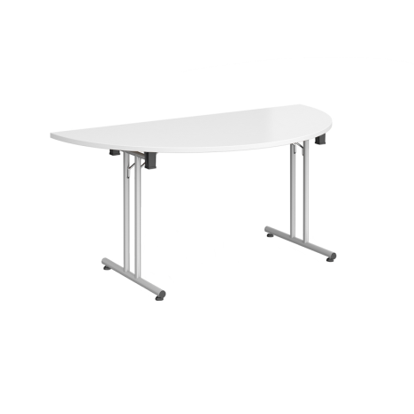 Semi Circular Folding Leg Table - 1600mm - Silver Frame - White