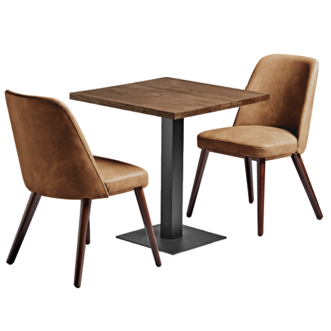 Aztec Dining Set - Faux Leather - Cognac Vintage Elegance + BOSTON Sleek Base - Black Large Square
