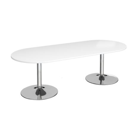 Trumpet Base Radial End Boardroom Table - Chrome - White