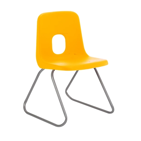 E Series Polypropylene Classroom Chair - Grey Skid Frame - Size EBS - Yellow