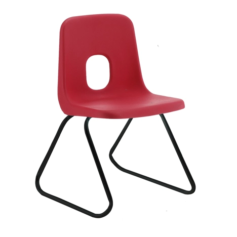 E Series Polypropylene Classroom Chair - Grey Skid Frame - Size ECS - Red