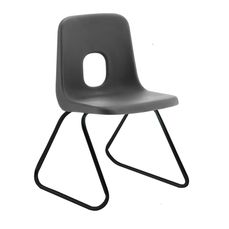 E Series Polypropylene Classroom Chair - Grey Skid Frame - Size ECS - Charcoal