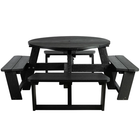 EKO 8 Seater Round Picnic Table - Black