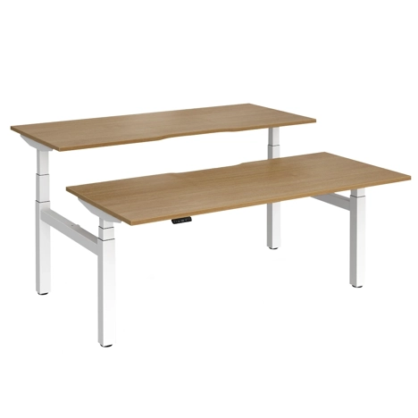 Elev8 Luxe Sit-Stand Back-To-Back Desks - 1800 - White - Oak Top
