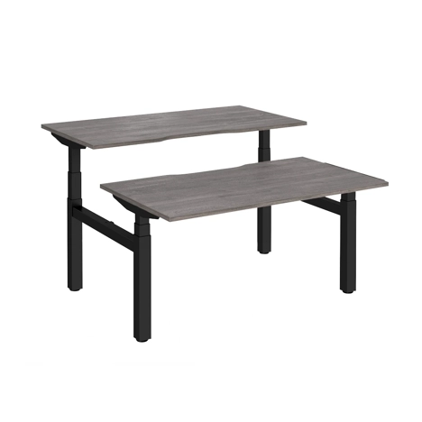 Elev8 Luxe Sit-Stand Back-To-Back Desks - 1400 - Black - Grey Oak