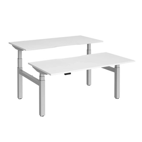 Elev8 Luxe Sit-Stand Back-To-Back Desks - 1600 - Silver - White