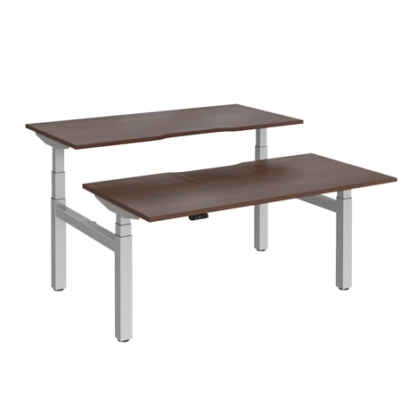 Elev8 Luxe Sit-Stand Back-To-Back Desks - 1600 - Silver - Walnut