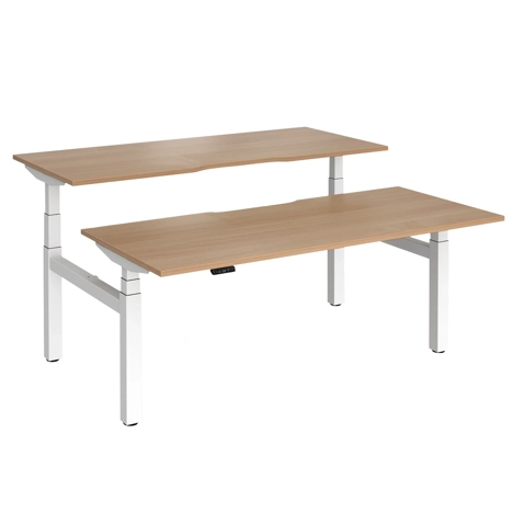 Elev8 Luxe Sit-Stand Back-To-Back Desks - 1800 - White - Beech