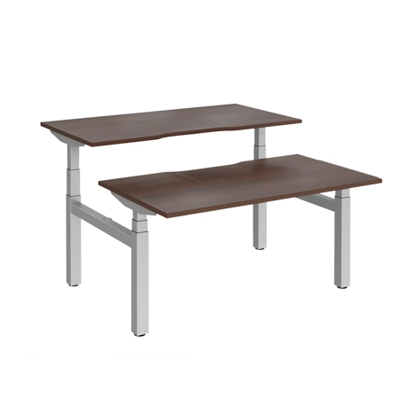 Elev8 Luxe Sit-Stand Back-To-Back Desks - 1400 - Silver - Walnut