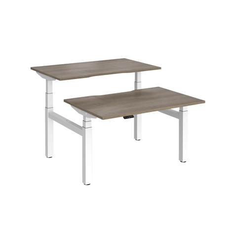 Elev8 Luxe Sit-Stand Back-To-Back Desks - 1200 - White - Grey Nebraska Oak