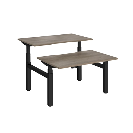 Elev8 Luxe Sit-Stand Back-To-Back Desks - 1200 - Black - Grey Nebraska Oak