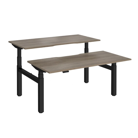 Elev8 Luxe Sit-Stand Back-To-Back Desks - 1600 - Black - Grey Nebraska Oak  Top