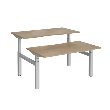 Elev8 Luxe Sit-Stand Back-To-Back Desks - 1400 - Silver - Kendal Oak