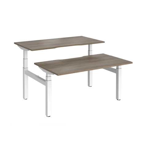 Elev8 Luxe Sit-Stand Back-To-Back Desks - 1400 - White - Grey Nebraska Oak