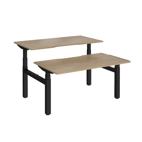 Elev8 Luxe Sit-Stand Back-To-Back Desks - 1400 - Black - Kendal Oak