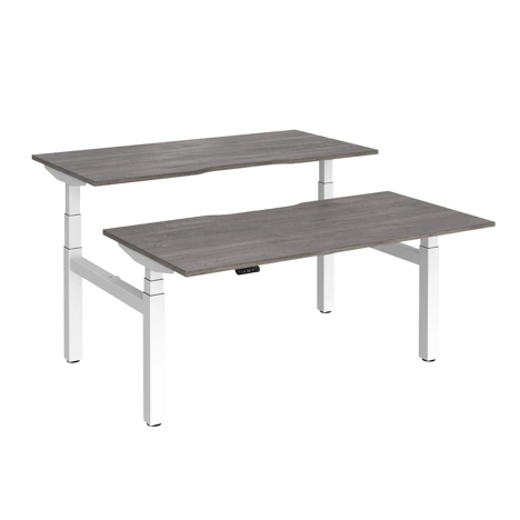 Elev8 Luxe Sit-Stand Back-To-Back Desks - 1600 - White - Grey Oak Top