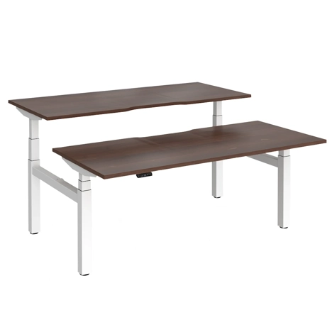 Elev8 Luxe Sit-Stand Back-To-Back Desks - 1800 - White - Walnut Top