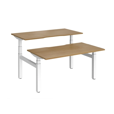 Elev8 Luxe Sit-Stand Back-To-Back Desks - 1400 - White - Oak