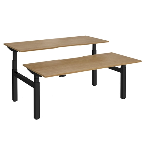 Elev8 Luxe Sit-Stand Back-To-Back Desks - 1800 - Black - Oak