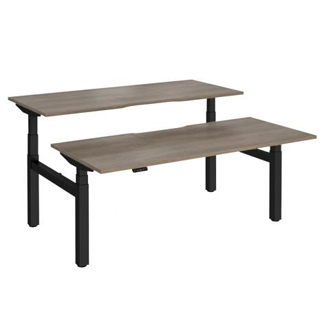 Elev8 Luxe Sit-Stand Back-To-Back Desks - 1800 - Black - Grey Nebraska Oak