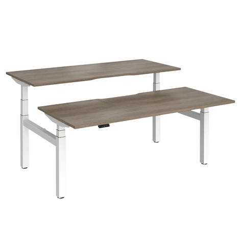 Elev8 Luxe Sit-Stand Back-To-Back Desks - 1800 - White - Grey Nebraska Oak Top