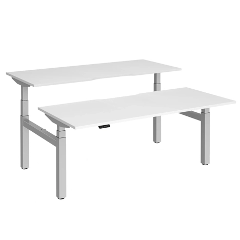 Elev8 Luxe Sit-Stand Back-To-Back Desks - 1800 - Silver - White