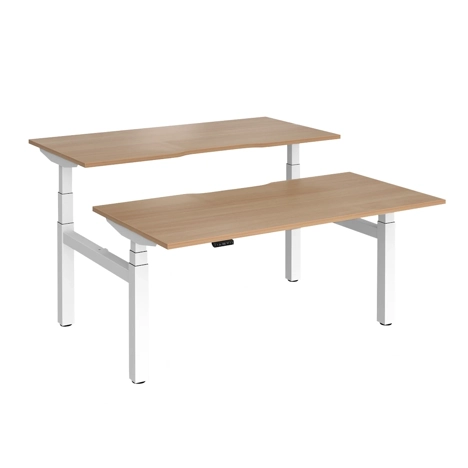 Elev8 Luxe Sit-Stand Back-To-Back Desks - 1600 - White - Beech