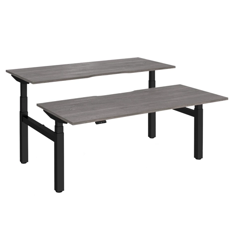 Elev8 Luxe Sit-Stand Back-To-Back Desks - 1800 - Black - Grey Oak