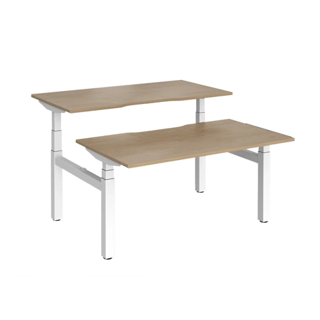 Elev8 Luxe Sit-Stand Back-To-Back Desks - 1400 - White - Kendal Oak
