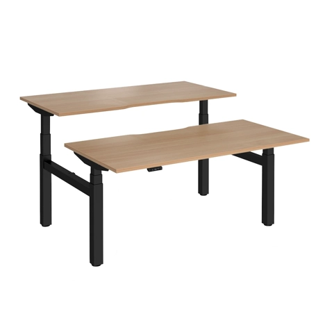 Elev8 Luxe Sit-Stand Back-To-Back Desks - 1600 - Black - Beech