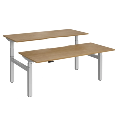 Elev8 Luxe Sit-Stand Back-To-Back Desks - 1800 - Silver - Oak
