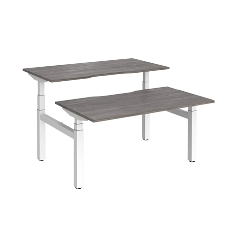 Elev8 Luxe Sit-Stand Back-To-Back Desks - 1400 - White - Grey Oak
