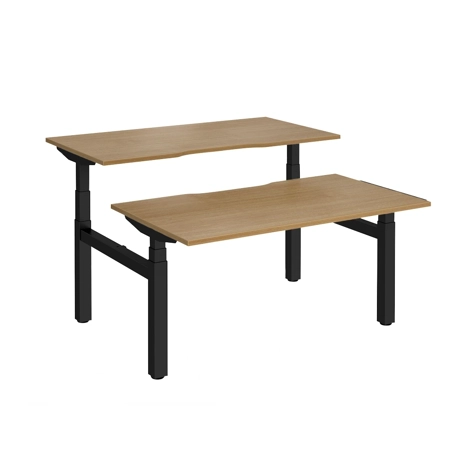 Elev8 Luxe Sit-Stand Back-To-Back Desks - 1400 - Black - Oak