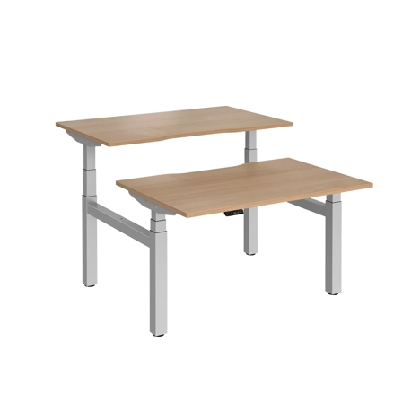 Elev8 Luxe Sit-Stand Back-To-Back Desks - 1200 - Silver - Beech