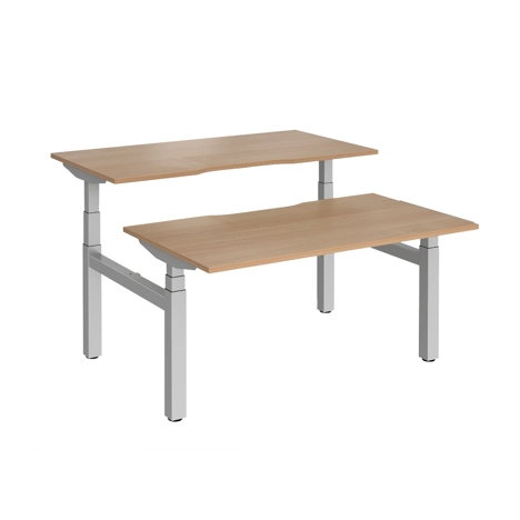 Elev8 Luxe Sit-Stand Back-To-Back Desks - 1400 - Silver - Beech