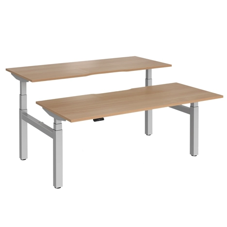 Elev8 Luxe Sit-Stand Back-To-Back Desks - 1800 - Silver - Beech