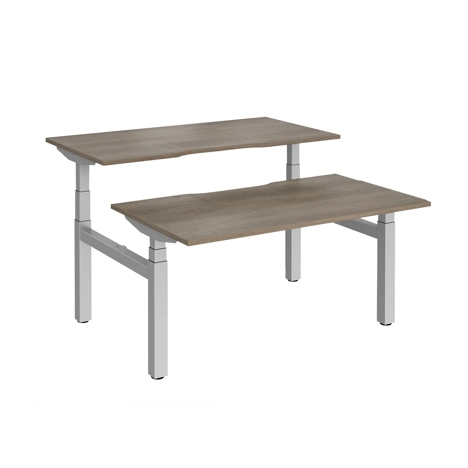 Elev8 Luxe Sit-Stand Back-To-Back Desks - 1400 - Silver - Grey Nebraska Oak