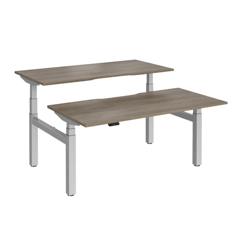 Elev8 Luxe Sit-Stand Back-To-Back Desks - 1600 - Silver - Grey Nebraska Oak