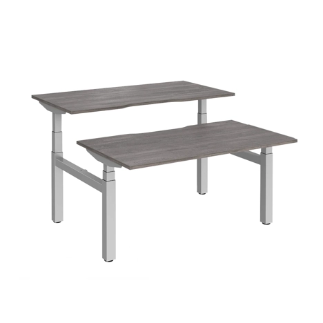 Elev8 Luxe Sit-Stand Back-To-Back Desks - 1400 - Silver - Grey Oak